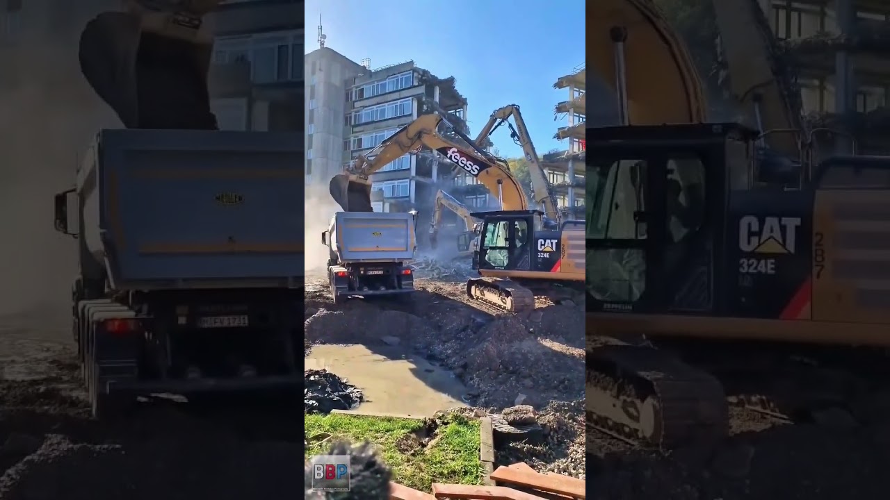 CAT 324E Bel&auml;dt Sattelkipper mit Schotter - Abbruch Landratsamt Esslingen 2022