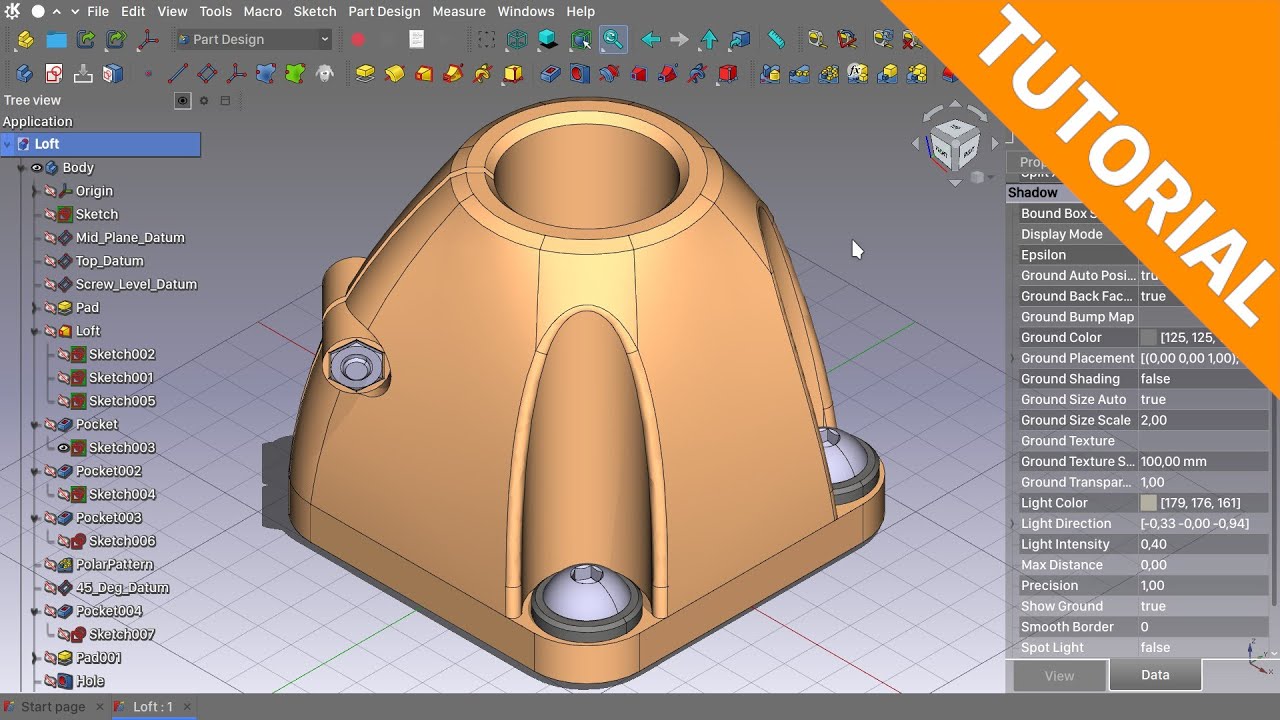 [LinkStage3] Учебное пособие, куполообразная геометрия с использованием лофта в PartDesign.