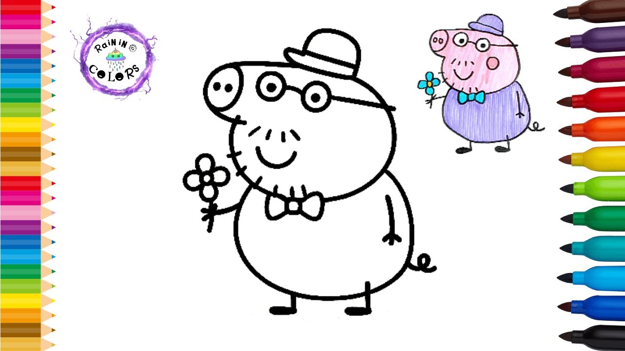 Grandpa Pig Peppa Pig Cute Easy Drawing And Coloring #grandpa #peppapig #rainingcolors