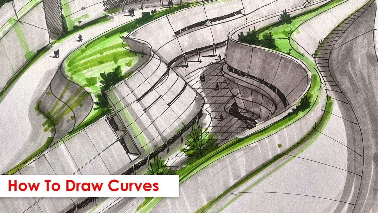 How to Draw Curves in Architecture | Curved Surfaces in perspective | drawing curve