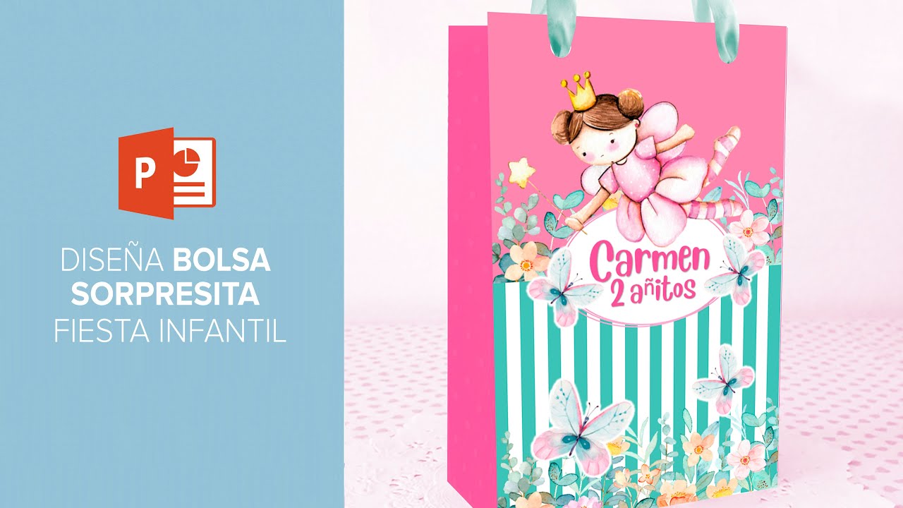 Diseña BOLSITA SORPRESITA CUMPLEAÑO INFANTIL temática HADAS con PowerPoint