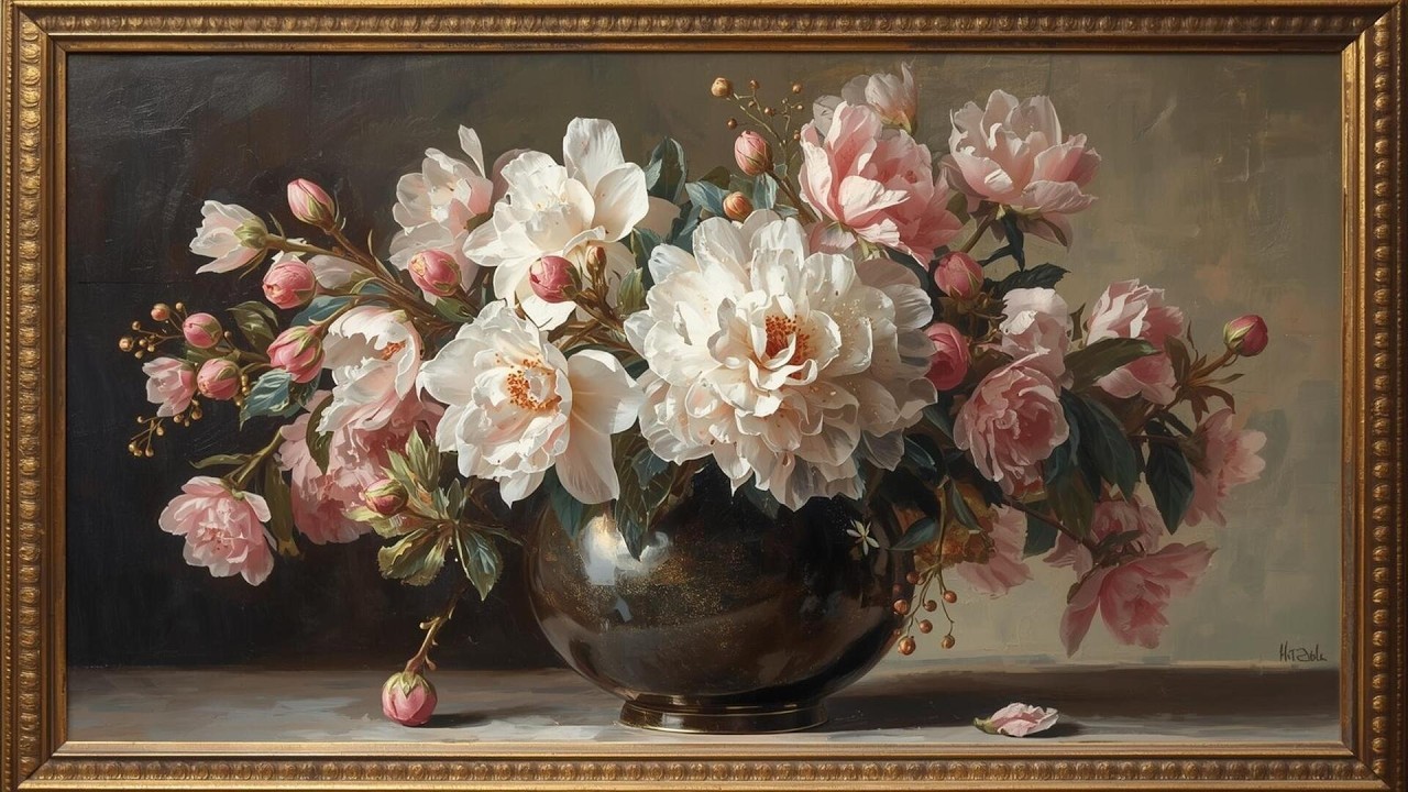 Elegant Floral Masterpiece: Luxury Peony Still Life | 4K Ultra HD Sophisticated Home Decor