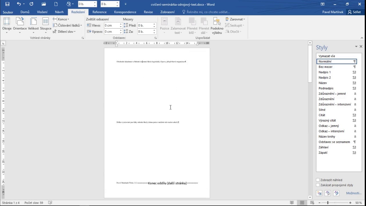 Word - šablona seminární nebo závěrečné práce