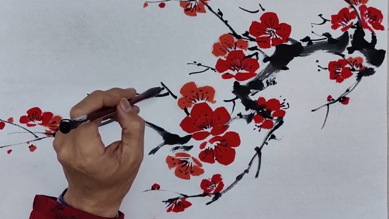 Научитесь рисовать цветки сливы в традиционной китайской технике тушью