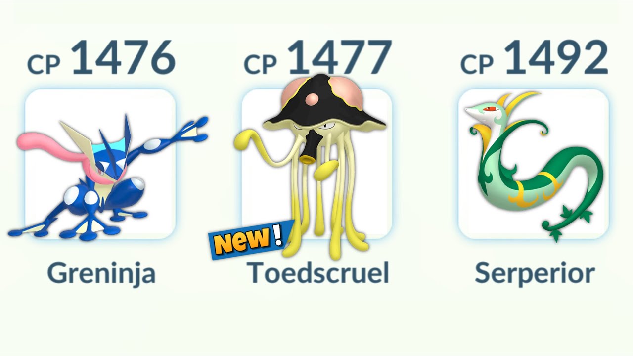 using (Greninja, TOEDSCRUEL, Serperior) in Pokemon GO Battle League.