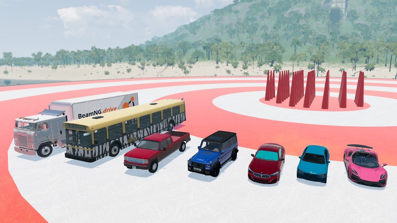 different cars hit the target on the water through a large ramp #beamngdrive #bngdrive 