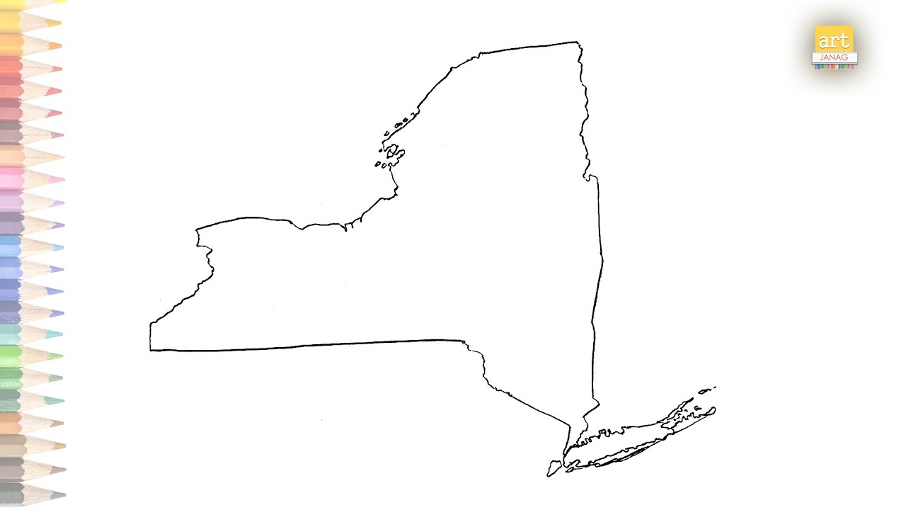 New York outline map | How to draw New York map outline step by step | Map drawing | art janag