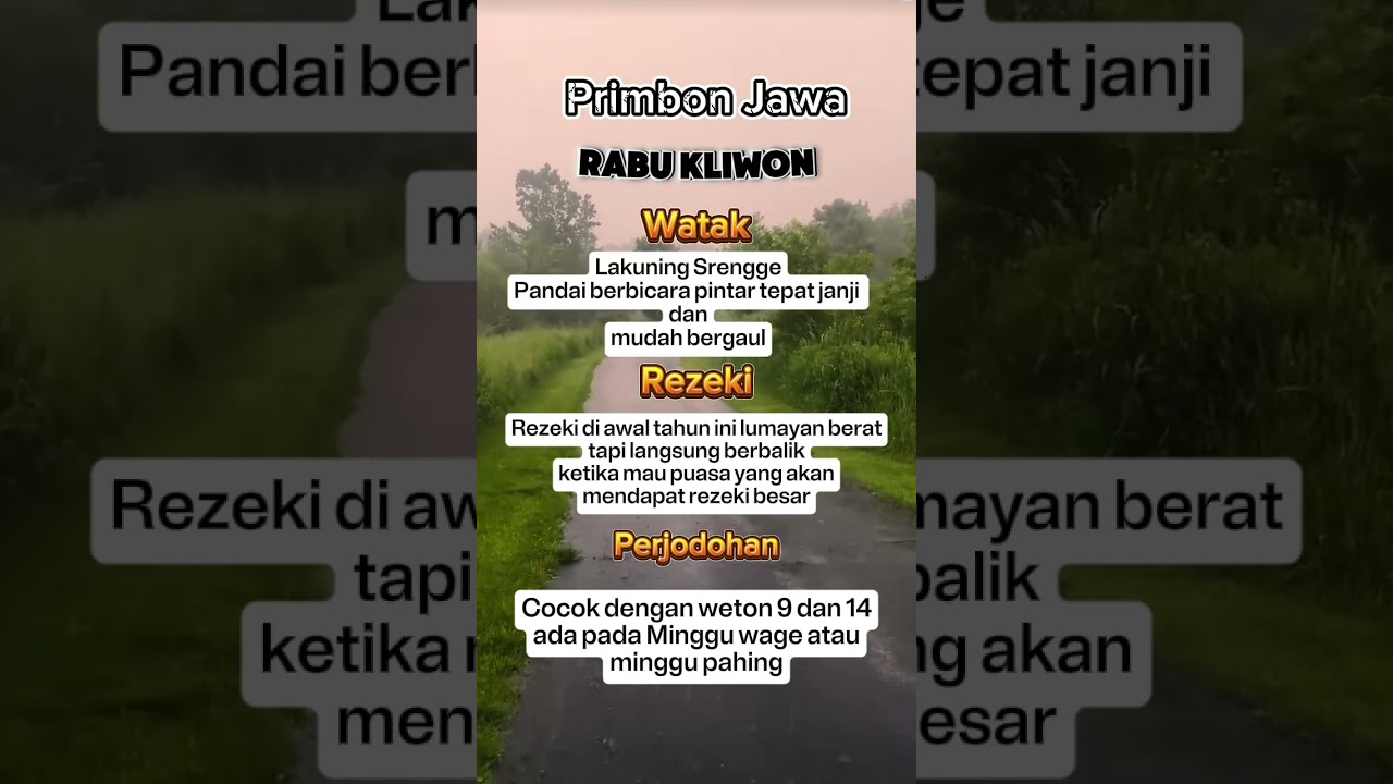 Primbon jawa weton rabu kliwon watak rezeki  perjodohan menurut ramalan jawa #primbonjawa #primbon