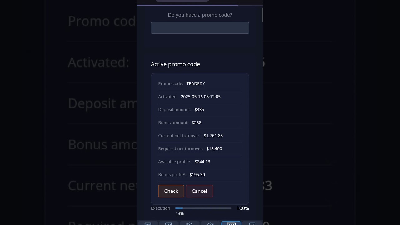 Pocket option promo code applied with 335$ deposit & 13% turnover completed.final result yet to come