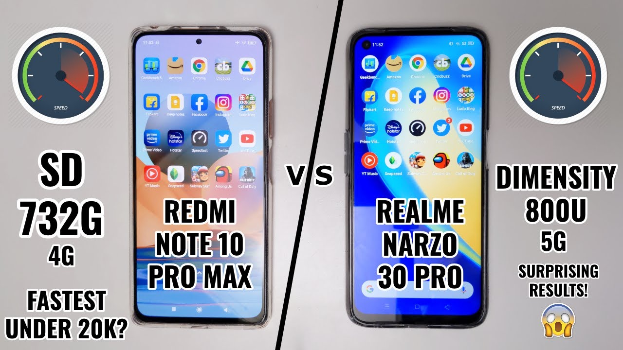 Redmi Note 10 Pro Max vs Realme Narzo 30 Pro Speedtest Comparison! SD 732G vs Dimensity 800U 😱
