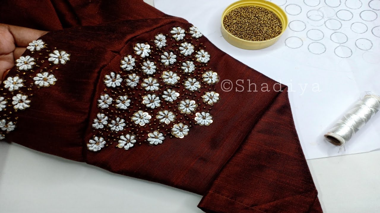 Hand embroidery beautiful sleeve design for blouse and kurti |simple embroidery for blouse sleeve