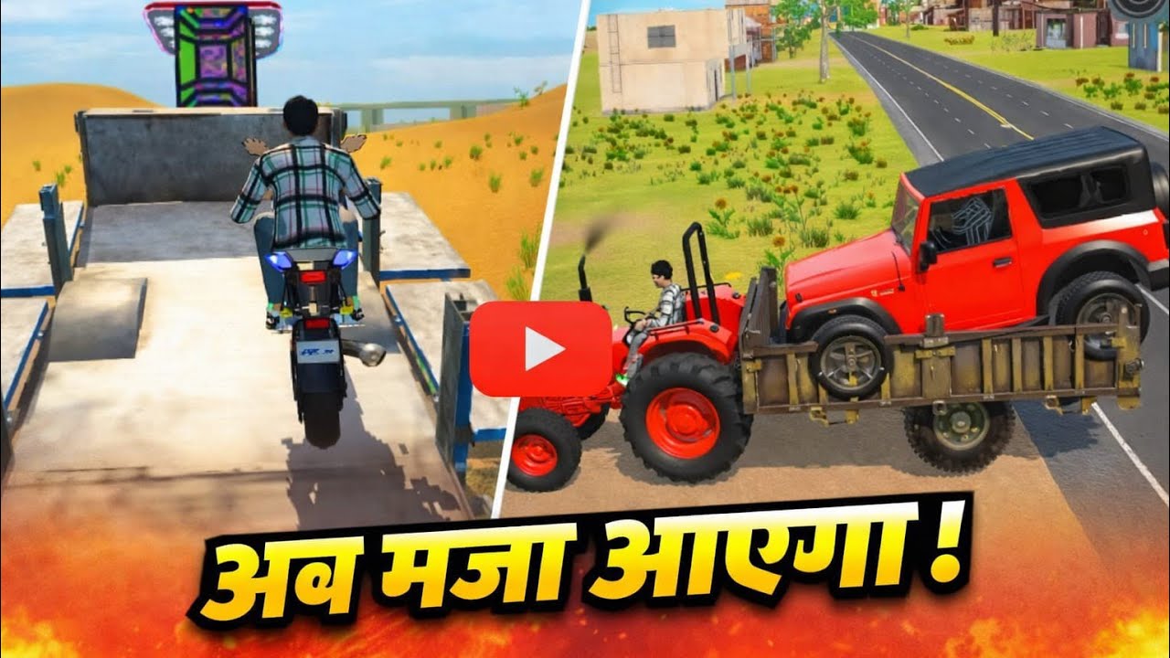 Bike Stunt vs Tractor Trolley Challenge 😱 | Crazy Driving Game | Village Tractor Gameplay #gaming  