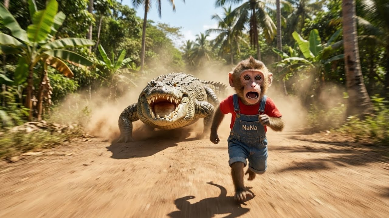 Monkey NaNa Digs a Fish Pond… But a Ferocious Crocodile Suddenly Appears!  Wild Jungle Story