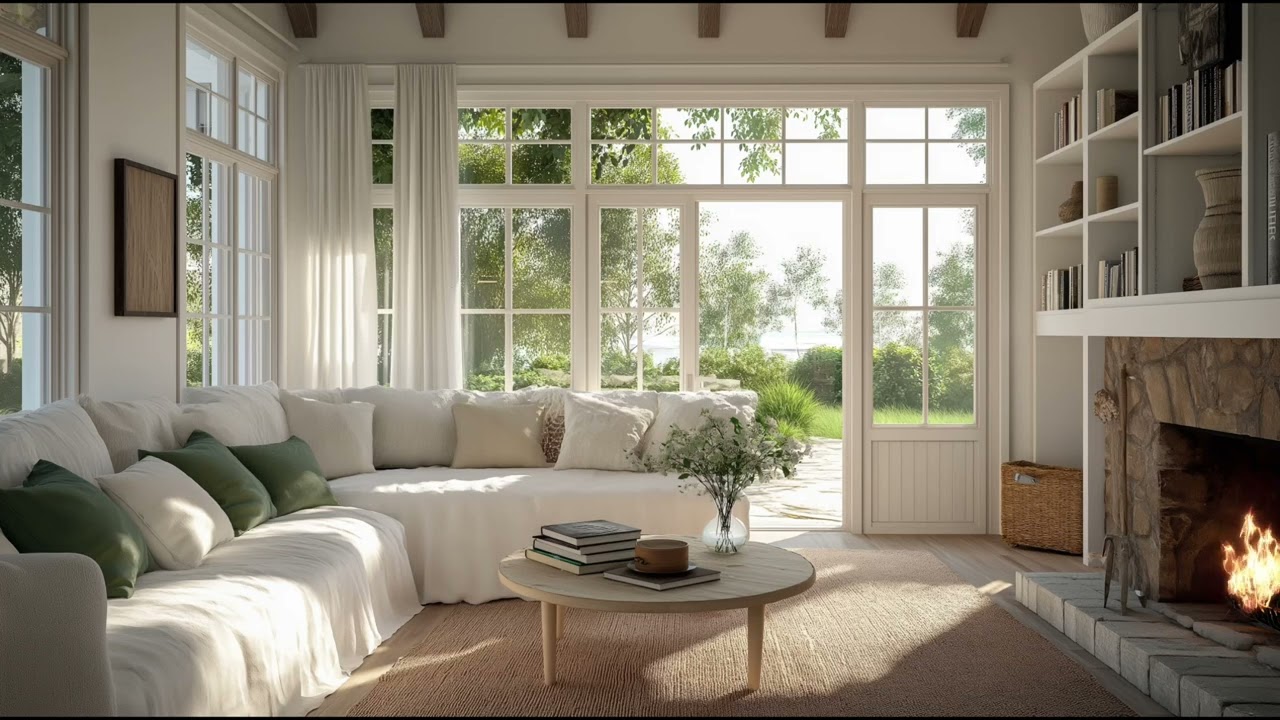 Fireplace & Ocean Sounds in Cozy White Noise 🕯️ ASMR Ambience for Sleep, Study, Relaxation