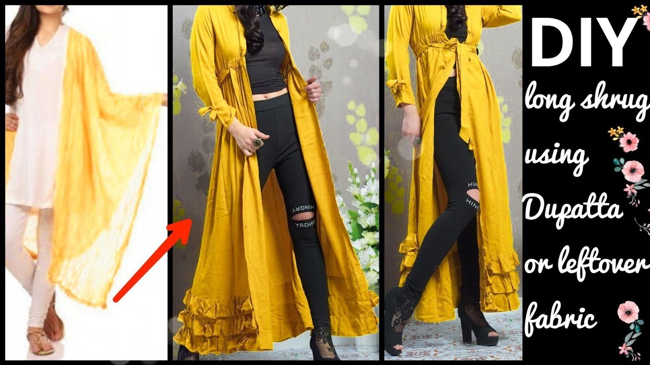 DIY Long Shrug From Old Dupattas/Sarees/Leftover Fabric In Just 5 Minutes|Reuse old Saree/Dupatta