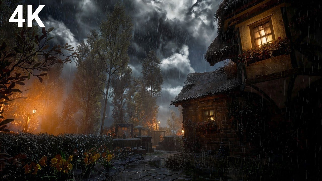 Enchanted by the Village Rain & Thunder 🌧️ 10 Hour Hypnotic Ambience for Instant Sleep & Relax