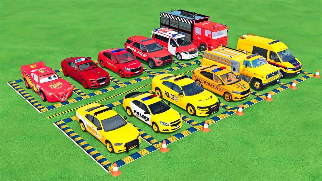 POLICE COLORFULL - TRANSPORTING POLICE CARS, AMBULANCE VEHICLES, FIRE TRUCK WITH TRUCK - FS22 #705