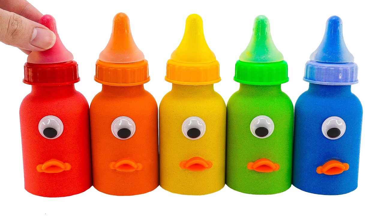 ASMR Satisfactorio | Cómo Hacer Biberones Arcoíris con Arena Cinética 🌈