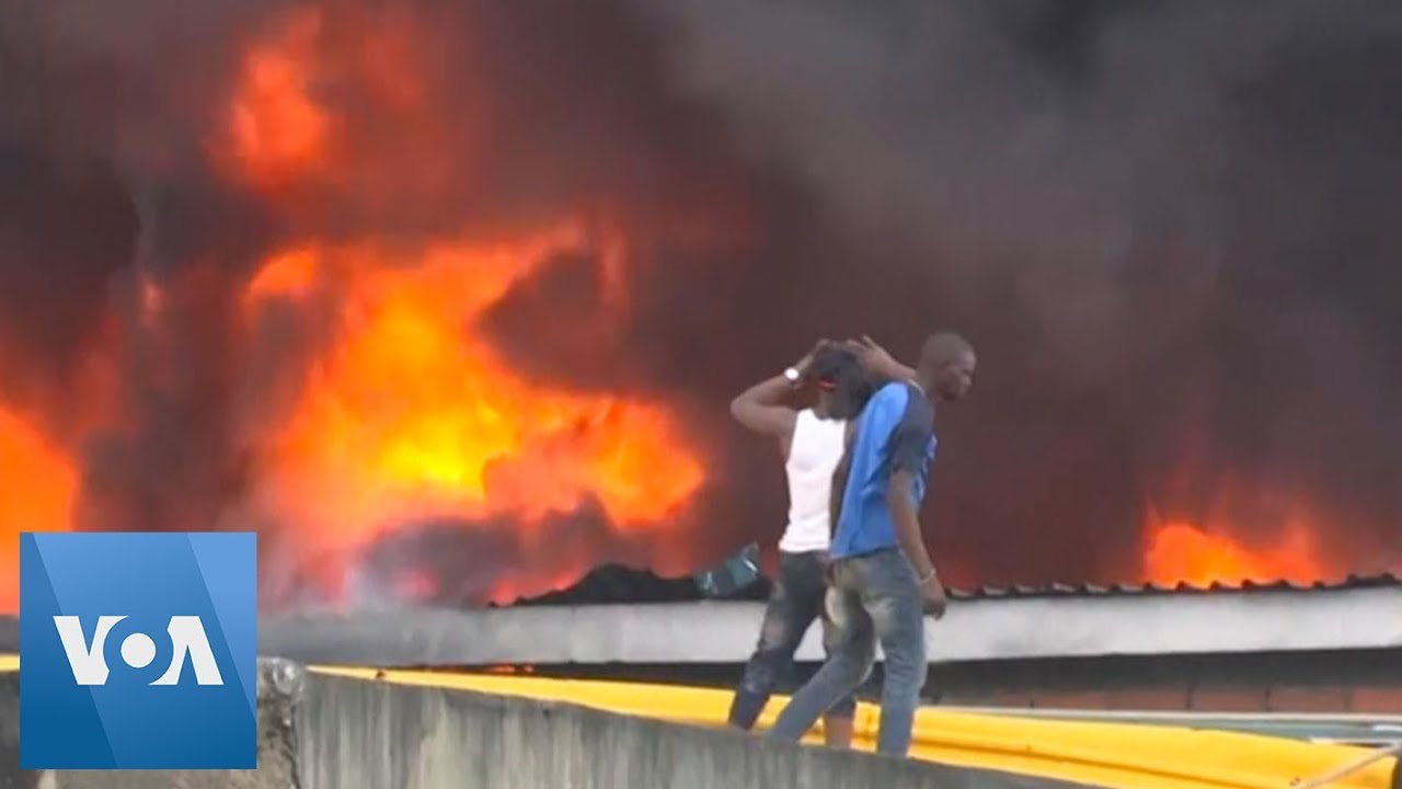 Nigerian Firefighters Battle a Huge Blaze in Lagos