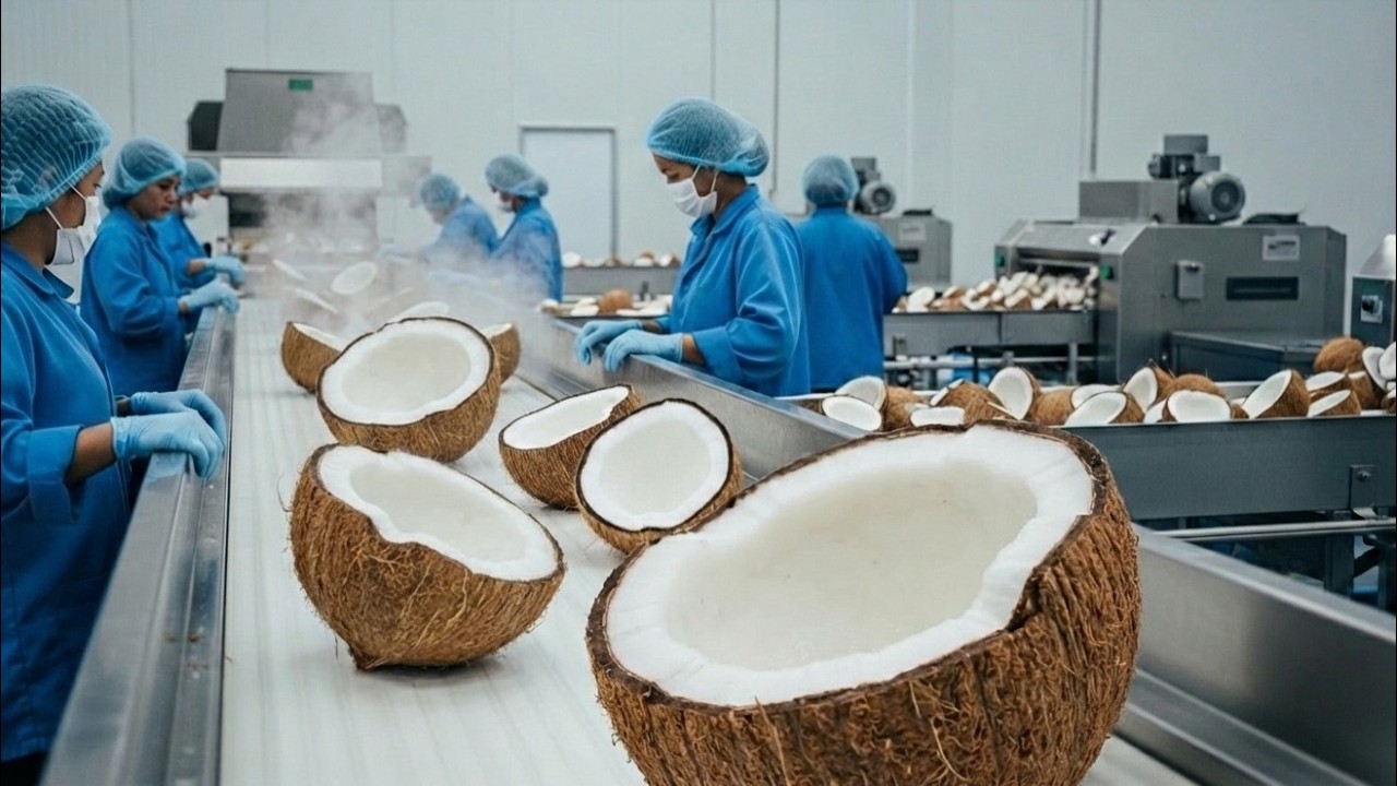 Inside a Coconut Processing Factory — From Fresh Coconuts to Creamy Coconut Milk