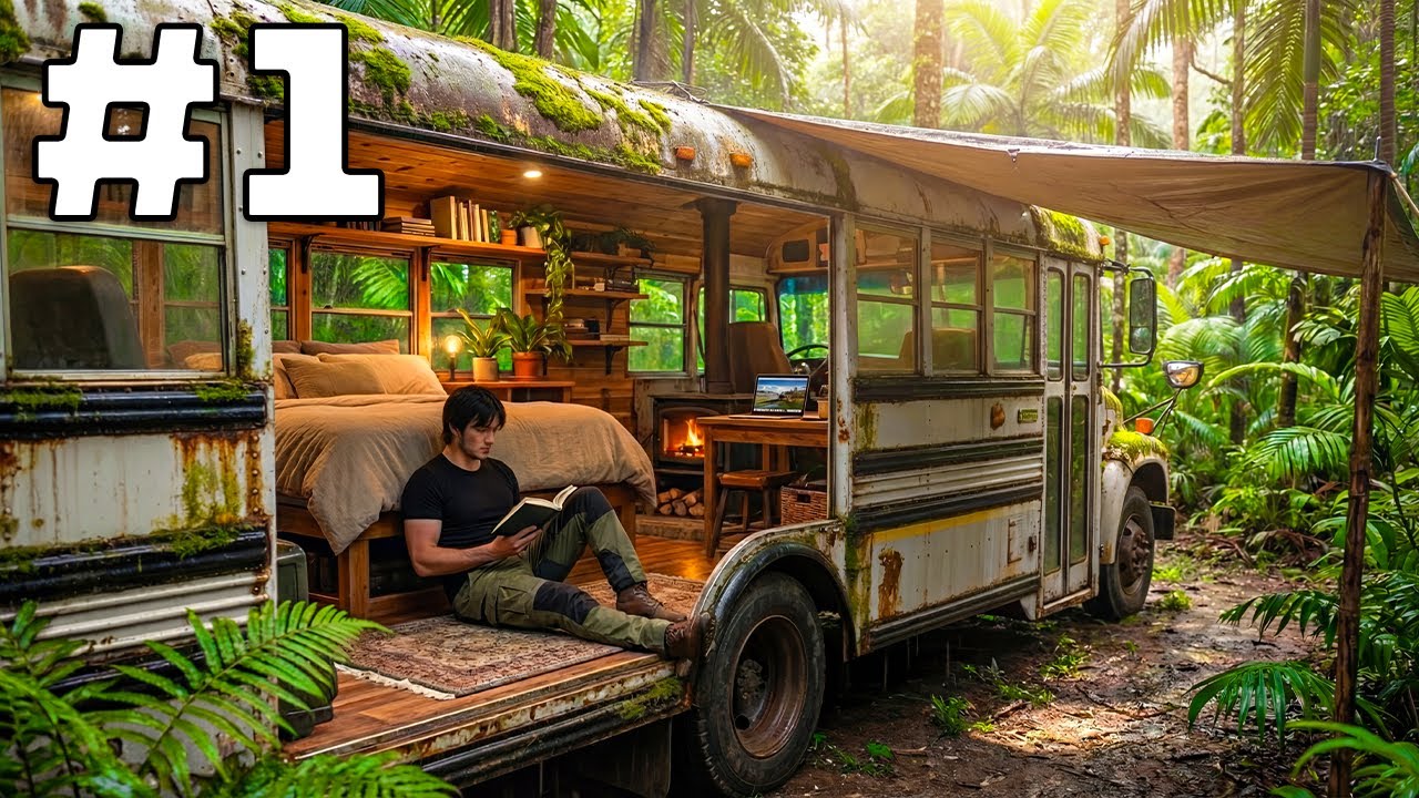 A Man Rebuild a Hidden Bus Home in the Jungle