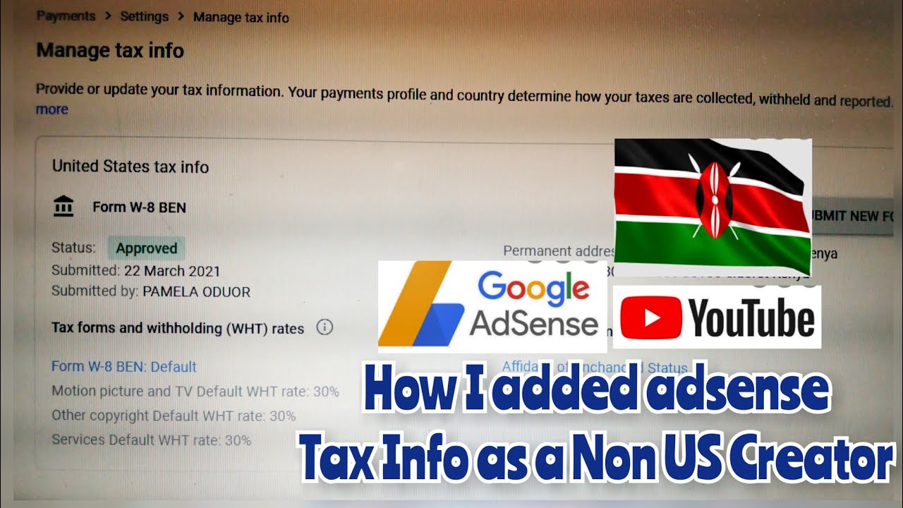 Как заполнить налоговую информацию для YouTube AdSense для создателей YouTube, не являющихся граж...