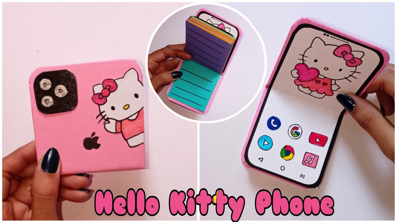 Hello Kitty Phone Notebook at Home / How to Make Folding Mobile Phone Diary/ DIY paper Mobile Phone
