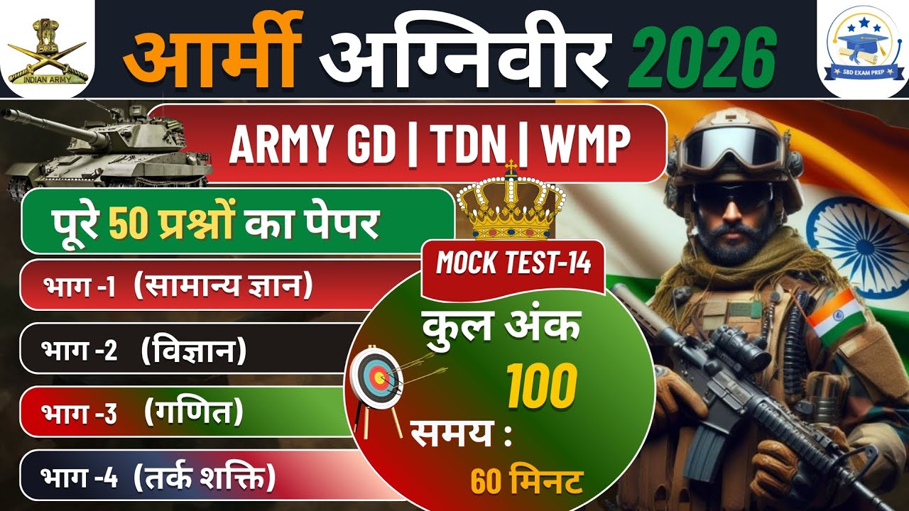 Army Agniveer Exam 2026 | Agniveer GD Question Paper 2026 | Army MOCK TEST 14 | Army Mock Test 2026