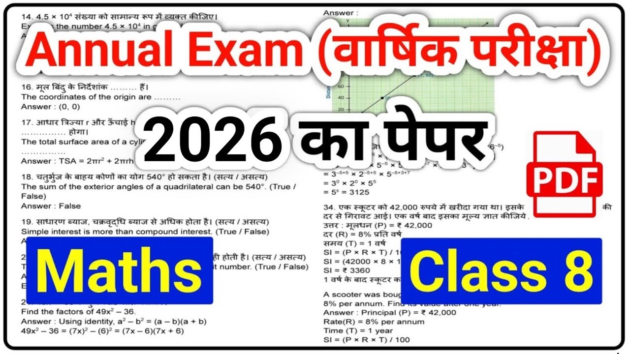 HBSE 8th Maths Question Paper 2026 | Haryana Board Class 8 Math Paper 2026 Answer Key