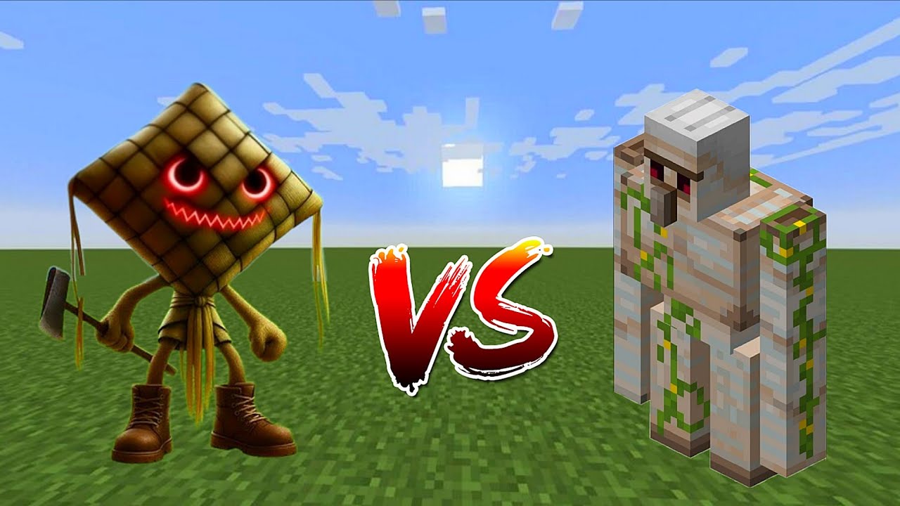 فلم ماين كرافت : هجوم الايرون غولم ضد كيتوبات كيبات 🔥Iron golem vs ketupat kept #minecraft 