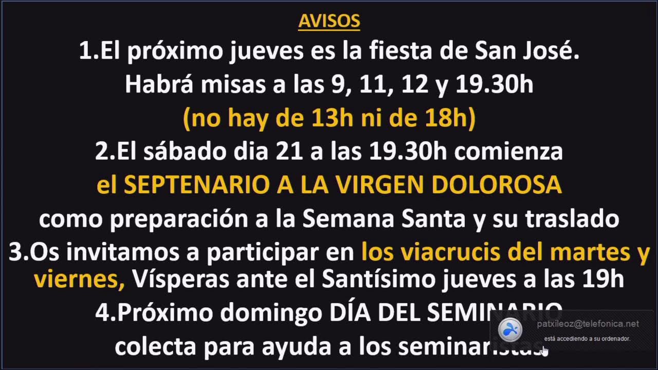 MISA DEL ALBA DE 9:00 a.m. IV DOMINGO DE CUARESMA ( Laetare )  15/03/26