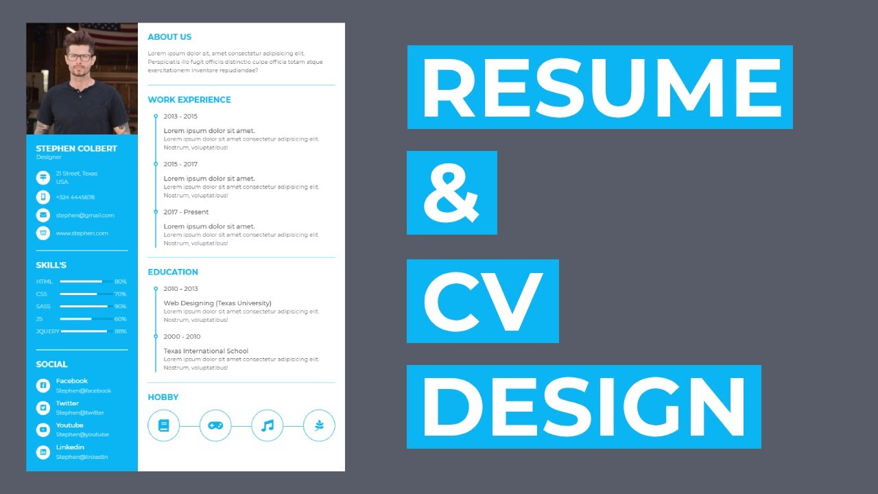 How to create the Resume CV design using HTML and CSS -- Resume Design -- CV Design