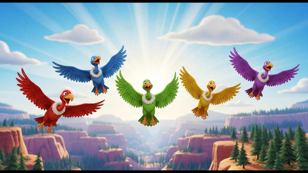 Five Little Vultures Soar Soar Soar 🦅 | Nursery Rhymes for Kids & Baby Songs