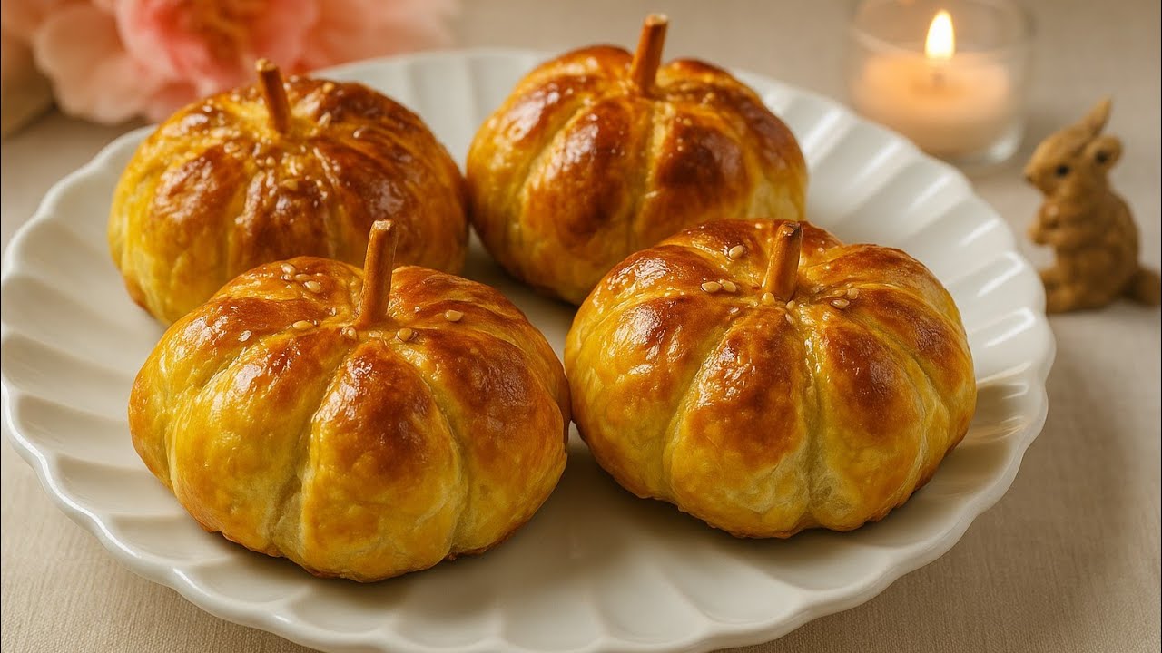Petites citrouilles en pâte feuilletée fourrées à la viande et au fromage fondant 