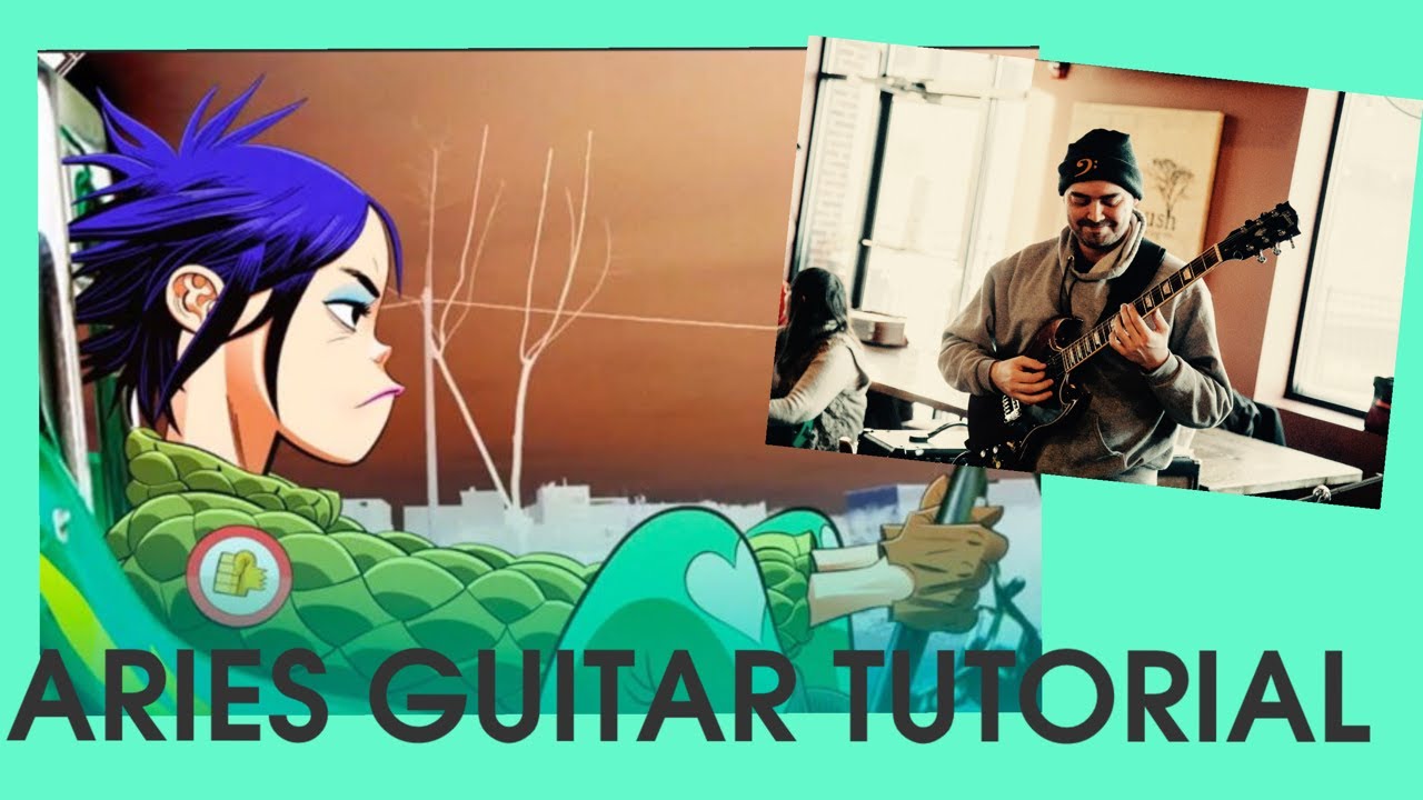 ARIES - GUITAR TUTORIAL w/TABS and SOLO #gorillaz #aries #guitartutorial #guitartabs