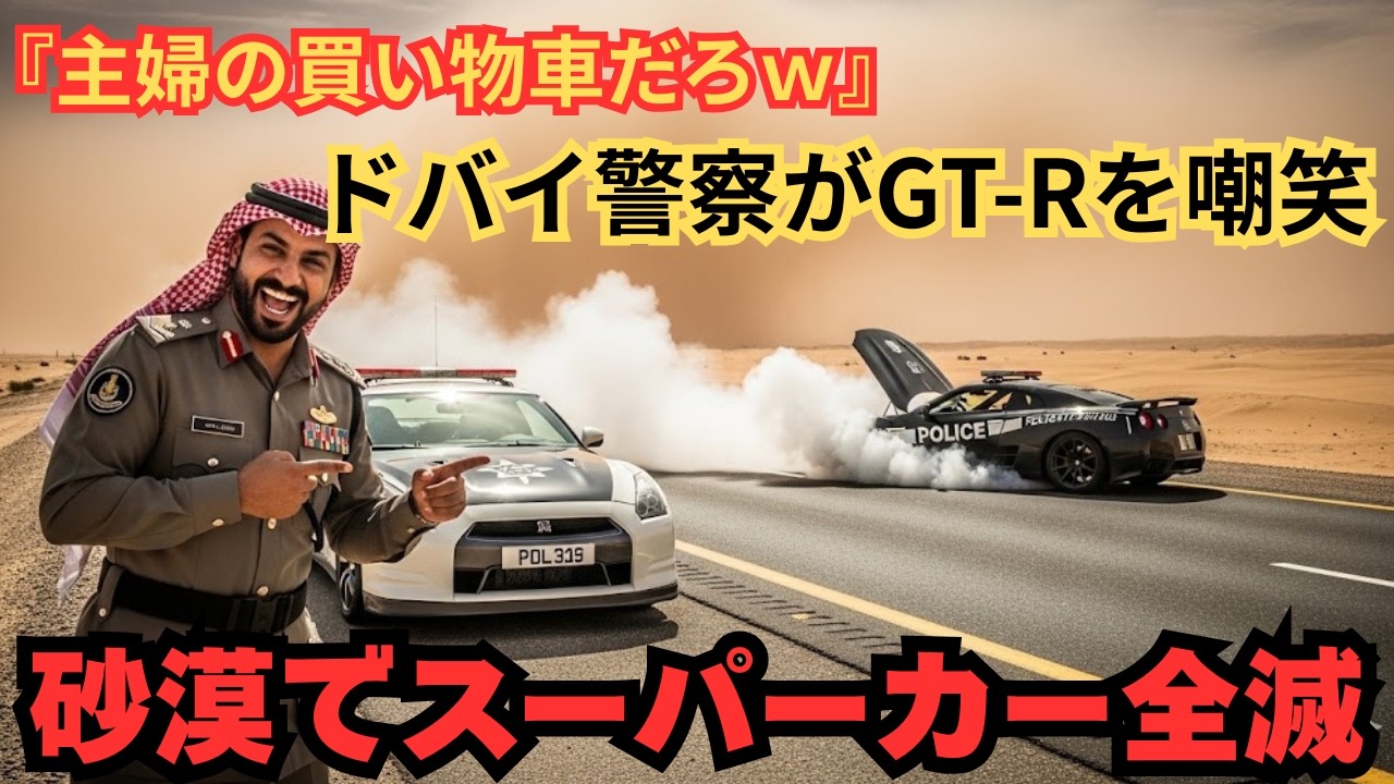【海外の反応】「主婦の買い物車だろｗ」中東の警察が日産GT-Rを嘲笑！だが50度の砂嵐で欧州車が全滅した瞬間、日本車の正体に世界が震えた！