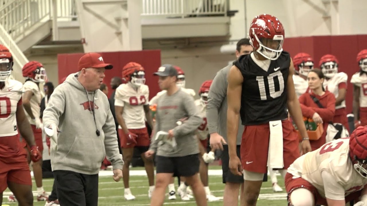 Video from Arkansas football spring practice No. 1