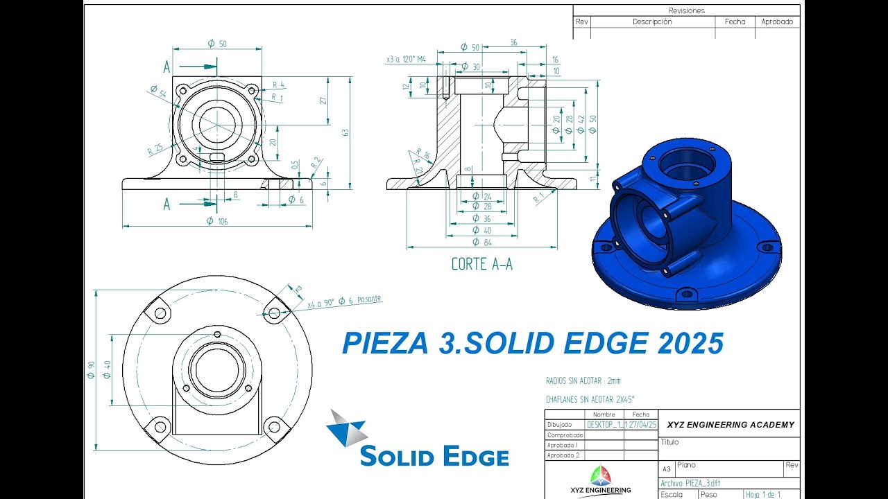 ✅Tutorial SOLID EDGE 2025 [Pieza 3 PASO A PASO]