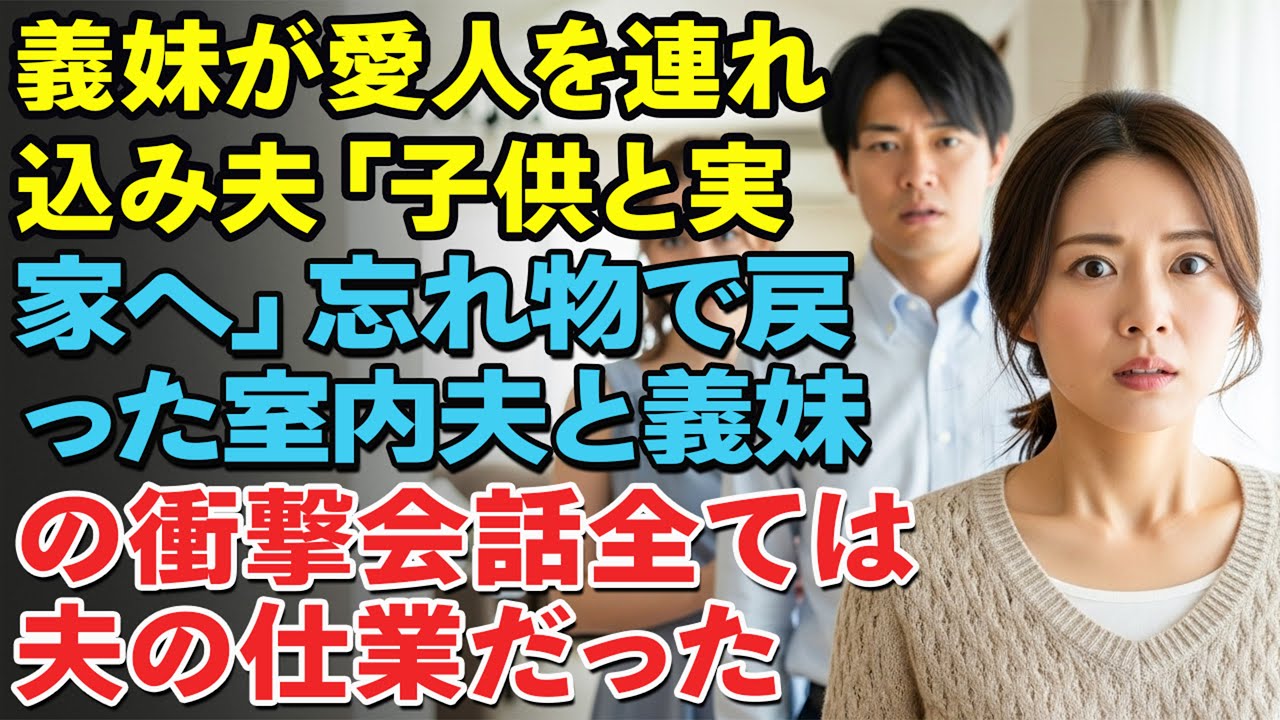義妹が愛人を連れ込んで家中が騒然。夫は突然「子どもを実家へ連れて行け」と急かした。途中で母子手帳を取りに戻り——耳を疑う会話を聞いてしまった……。