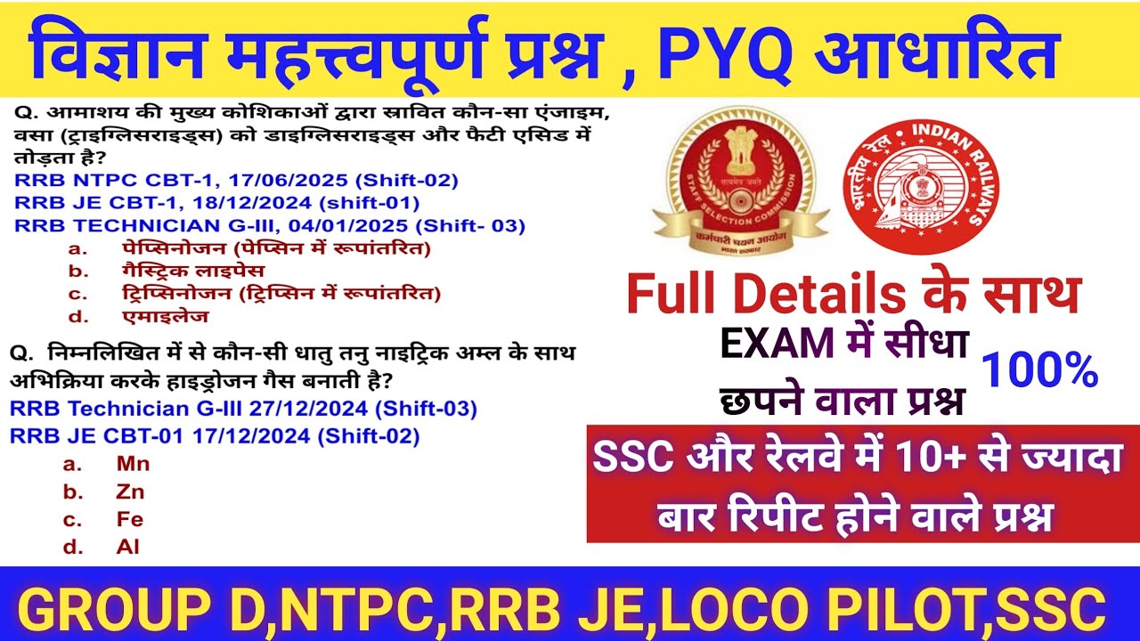 ऐसे🔥SCIENCE प्रश्न 😱जो हर परीक्षा में पूछे जाते हैं|#sscexam #ssc #science #rrbexam #rrb #sciencepyq