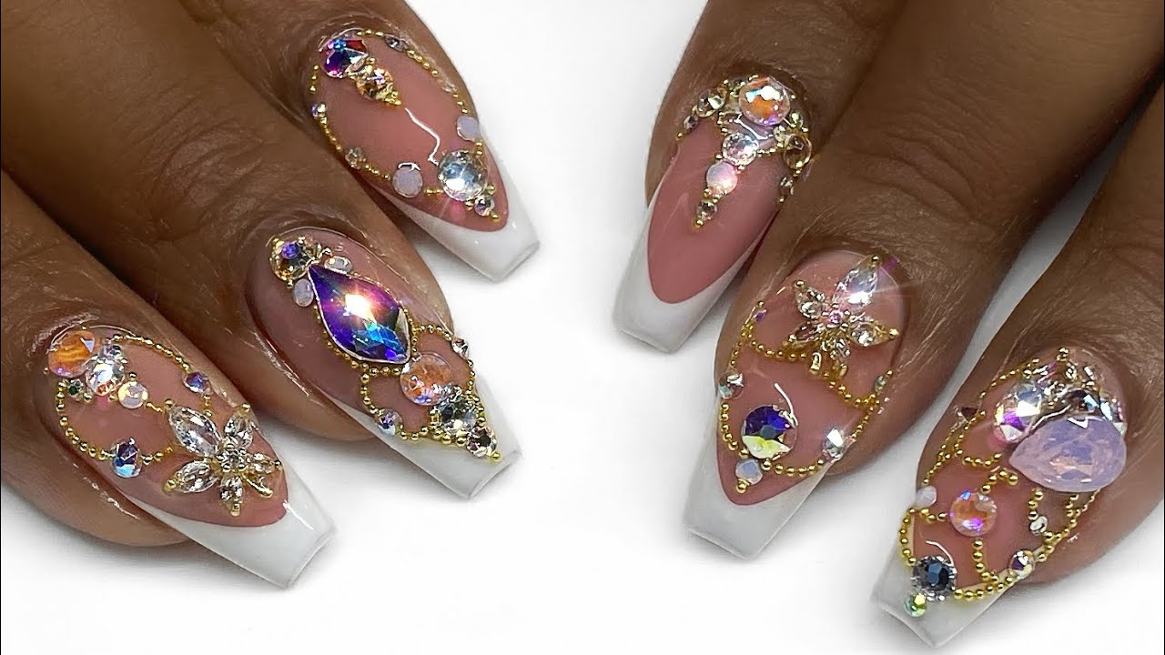 7 Hour Nails!😱 Swarovski Bling Design on Gel French Nails