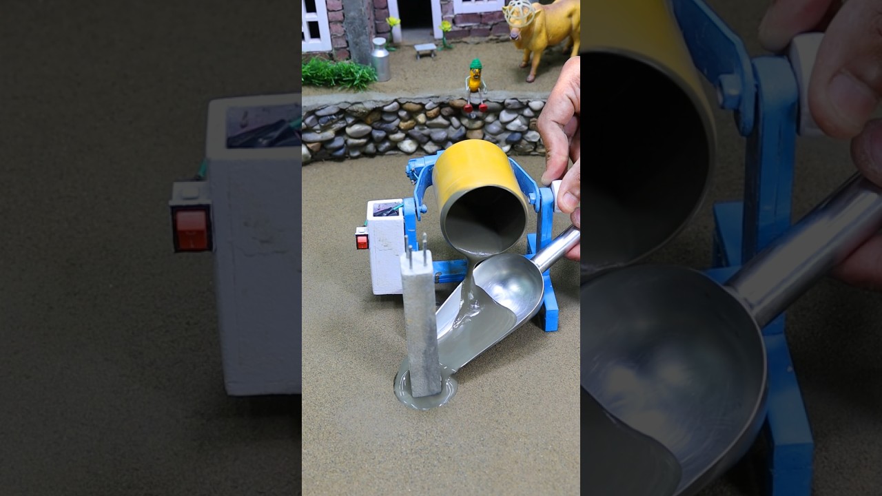 DIY Mini Tractor Concrete Mixer Building Strong Pillar Foundation 💪 #construction #shorts #cartoon