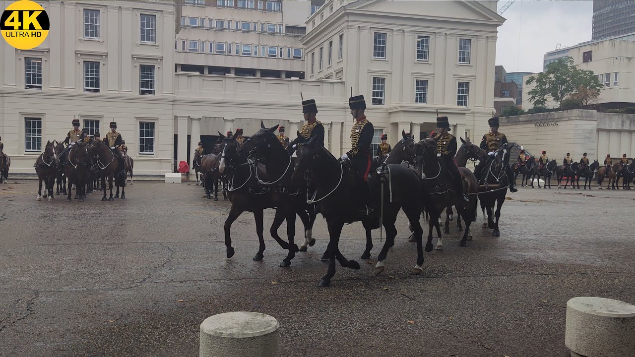 King's Troops Leave Wellington Barracks For Hyde Park Gun Salute
