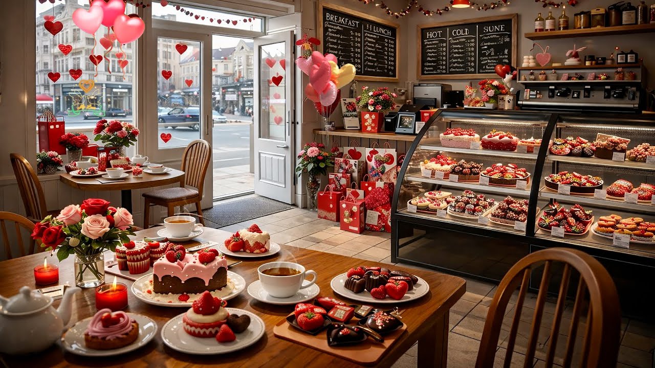 Valentine&rsquo;s Day Bakery Ambience 💖 Cozy Cafe, Sweet Desserts, Soft Cafe Sounds | ASMR