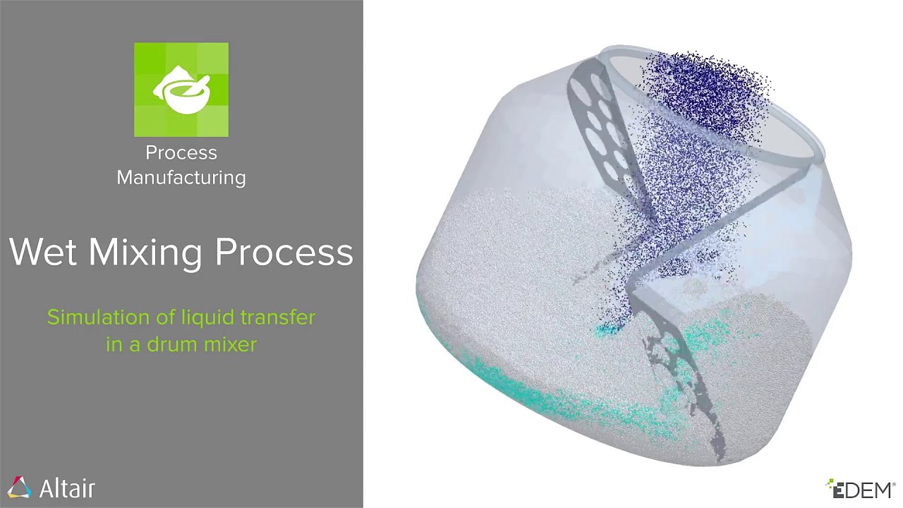 EDEM Simulation of Wet Mixing - Liquid Transfer in a Drum Mixer