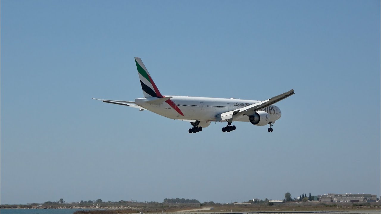 Larnaca Airport Arrivals and Departures. 4K Planespotting from Mackenzie Beach, Cyprus