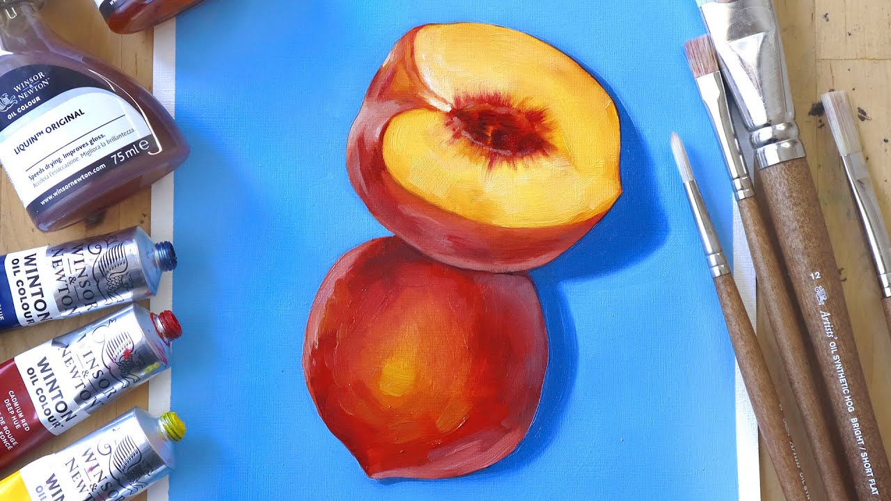 PRIMO DIPINTO AD OLIO FACILE PER PRINCIPIANTI 🍑 Tutorial pittura ad olio | Come dipingere la frutta