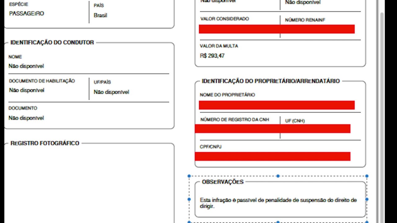 NOTIFICAÇÃO DE AUTUAÇÃO - MULTA DE TRÂNSITO
