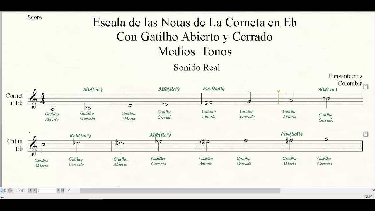 Escala De Las Notas Corneta en Eb con Gatilho medios Tonos