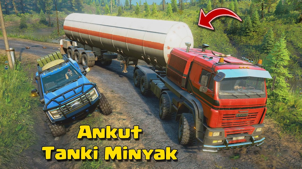 TRUCK TRAILER BAWA TANGKI MINYAK BESAR DI SNOWRUNNER